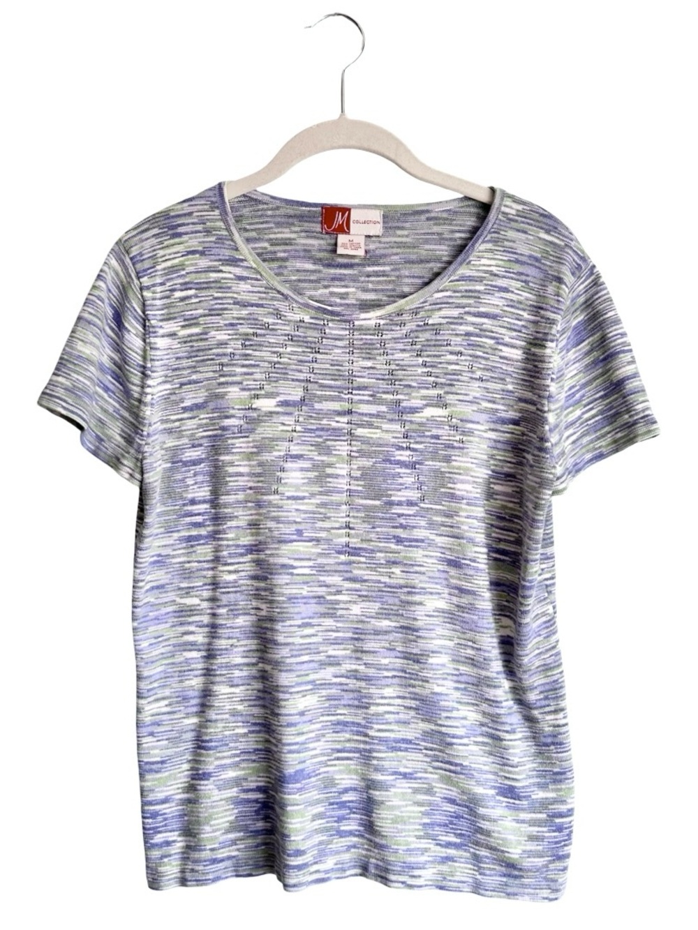 Vintage JM Collection Lavender Green Space-Dye Short Sleeve Knit Top Medium EUC